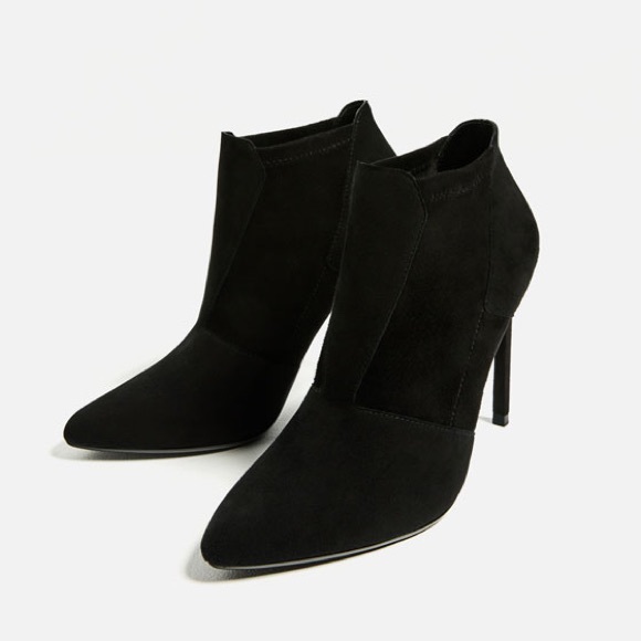 Zara Elasticated High Heel Ankle Leather Boots - Picture 2 of 5